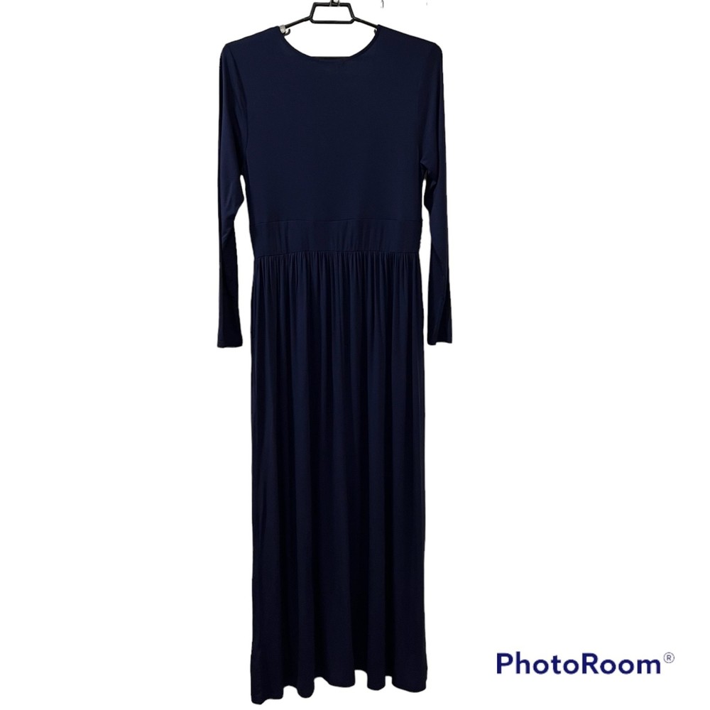 Nwt Ouges Womens Navy Blue V-Neck Wrap Waist Long… - image 3